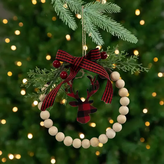 Northlight Plaid Reindeer with Pine and Berries Christmas Wreath Ornament - 7.5" Ivory {1}