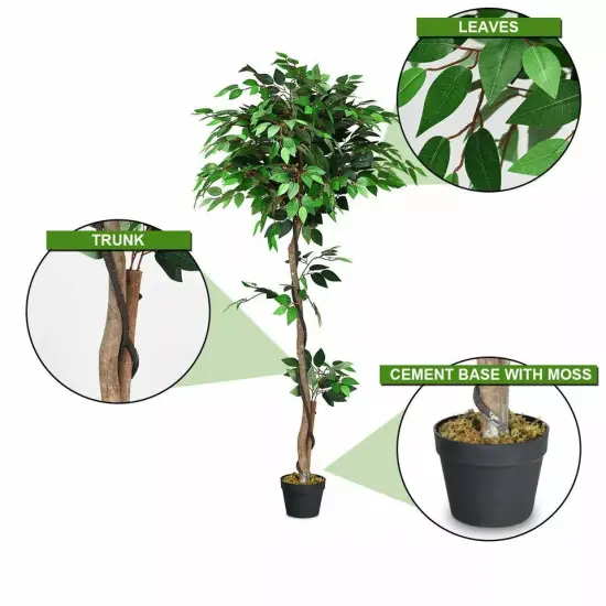 5.5-Feet Artificial Ficus Silk Tree Wood Trunks Green Indoor Yard Home D&eacute;cor {2}