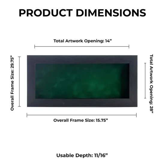 Elegant Charcoal Wood Shadow Box Frame with Acrylic Front - Forest Green Suede Backing, 30 Sizes {1}
