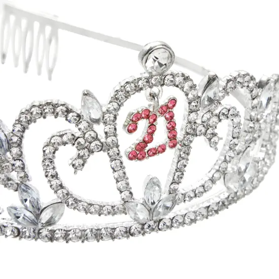 21st Birthday Sash and Crown Set for Her, Finally 21 Hot Pink Reflective Sash, Rhinestone Tiara {7}