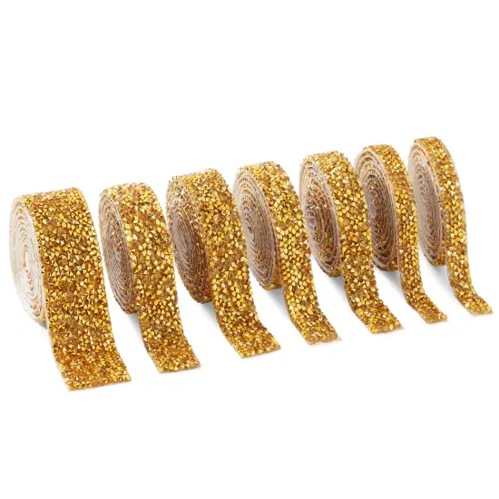 7 Rolls Crystal Rhinestone Adhesive Strips for Crafts, Decor, Gifts (4 Sizes, Gold) {1}
