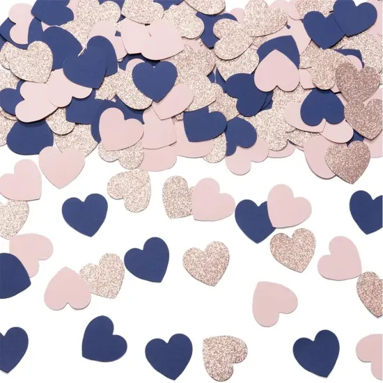 Rose Gold Pink and Royal Blue Heart Confetti Table Decoration for Love Valentine's Day Baby Shower Birthday Wedding Party,1.2 inch in Diameter,200 Counts {1}