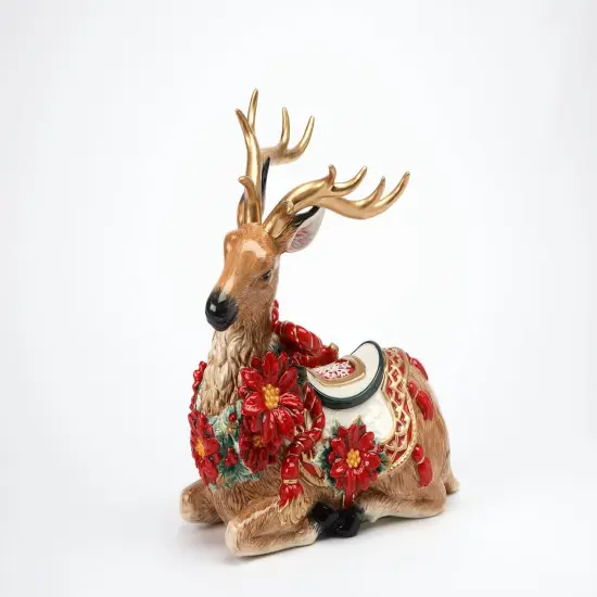 Ceramic Christmas Poinsettia Reindeer Figurine, Home D&eacute;cor, Gift for Her, Gift for Mom, Kitchen D&eacute;cor, Christmas D&eacute;cor {3}