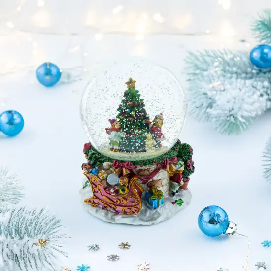 Joyful Children Adorning Christmas Tree: Musical Water Snow Globe {3}