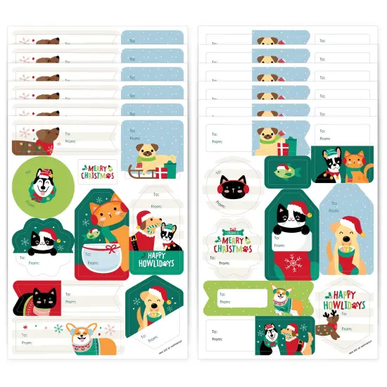 Big Dot of Happiness Christmas Pets - Assorted Cats and Dogs Holiday Party Gift Tag Labels - To and From Stickers - 12 Sheets - 120 Stickers {1}