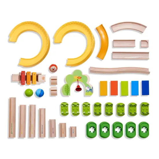 HABA Marble Run Building Set - Kullerbu Sim-Sala-Kling with Musical Effects and Domino Blocks, Ball Run Track Toy for Toddlers 2 and Up Multicolor {3}