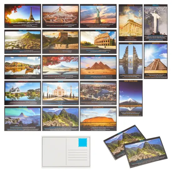 Travel Fun Fact Postcards for Kids, Cute Teacher Supplies (4x6 In, 40 Piece Set) Multicolor {1}