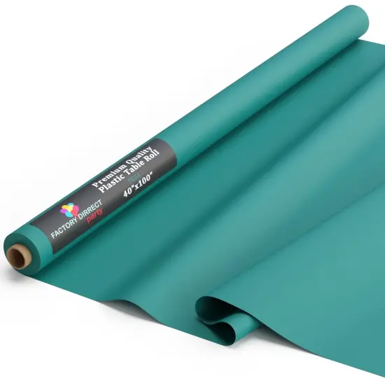 Exquisite Plastic Table Cover Roll &ndash; 40" x 100' Disposable Tablecloth Roll &ndash; Premium Thick 0.5 MIL Plastic Banquet Roll &ndash; Party Table Cover Roll for Events & Catering Teal {1}