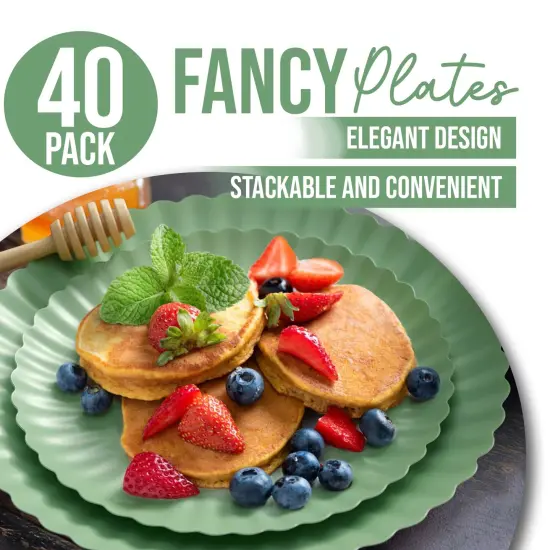 Earthtrends Scalloped Paper Plates 8.5 Inch & 10.5 Inch Dinner Plate Set &ndash; Fancy Disposable Plates for Party, Wedding, Birthday, Baby Shower &ndash; Large & Small Paper Plate Set for Parties, Events, Catering &ndash; ElegantFloral Design Matcha {5}