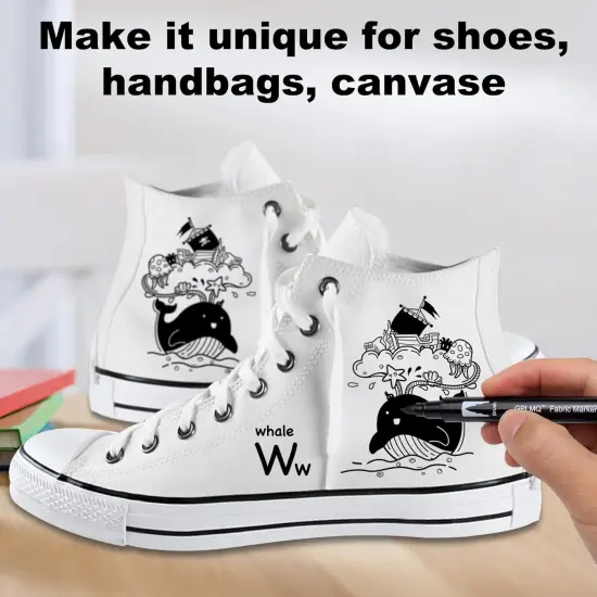 Black Fabric Markers Pens - Dual Tips Fabric Marker Permanent for Clothes, Non-Toxic, No Fade, No Bleed, Ideal for DIY Projects on Shirts, Hats, Canvas, and Textiles {3}