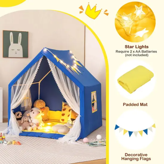 Costway Large Play TentKids & Toddlers Playhouse with Washable Cotton Mat, Star Lights {6}