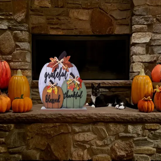 Fall Decorations for Home Blessed Grateful Thankful Fall Decor Wooden Pumpkin Tabletop Signs for Home Thanksgiving Farmhouse Living Room Harvest {5}