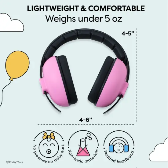 Friday 7Care Baby Headphones - Baby Ear Protection, Noise Cancelling Headphones with Adjustable Headband for Ages 0-24 Months, Pink Multicolor {3}