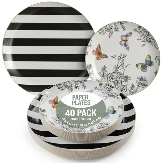 Earthtrends Heavy Duty Paper Plates for parties &ndash; Includes 8-Inch Paper Dessert Plates and 10-Inch Paper Dinner Plates &ndash; Disposable Floral Paper Plates for Parties, Weddings, Events, BBQs, Birthdays, Catering, Holidays &ndash; Elegant Tableware Set Monarch {1}