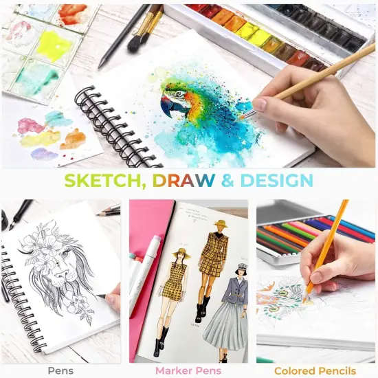 10"x7.6" Sketchbook, 120 LB/200 GSM Heavyweight Papers 62 Sheets/124 Pages, Spiral Bound Mixed Media Paper Pad for Acrylic {4}