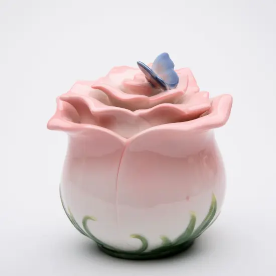Ceramic Pink Rose Flower With Butterfly Jewelry Box, Home D&eacute;cor, Gift for Her, Gift for Mom, Vanity D&eacute;cor, Wedding Table D&eacute;cor {3}