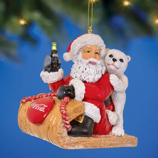 Collections Etc Coca-Cola Santa Sleigh Charming Christmas Ornament {1}