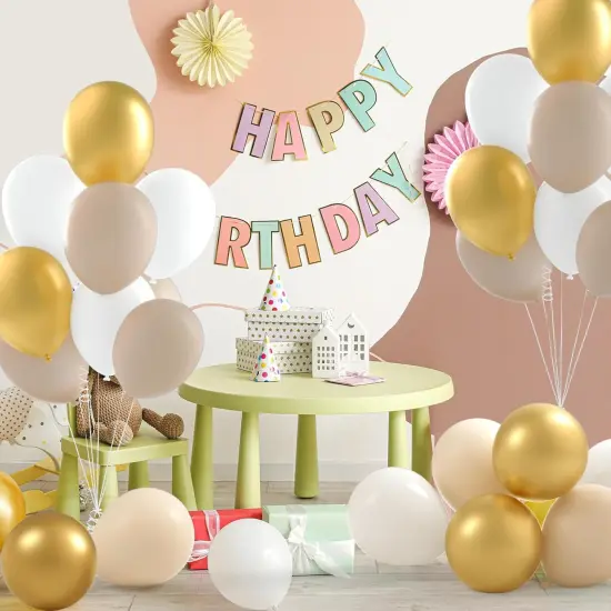 White Sand Gold Balloons Garland Arch Kit 60pcs 12inch Sand White and Metallic Gold Balloon Kit for Birthday Anniversary Celebrations and Boho Wedding Party {3}