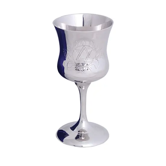 Brass Kiddush Cup with High Polish Nickel Finish and Star of David Engraving {1}