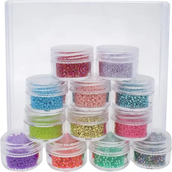 The Beadsmith Personality Case - Clear Storage Organizer Box, 5 x 3.75 x 0.9 inches - Includes 12 Small Containers with lids - 1.2 x 0.7 inches, Bead Holder {4}