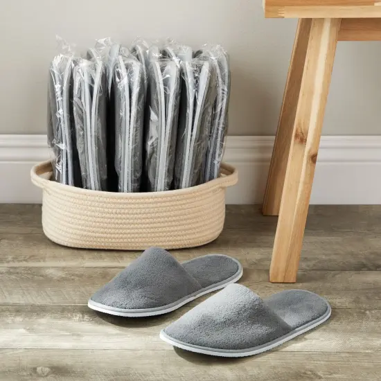 12 Pairs Disposable Slippers for Guests, Bulk Pack for Hotel, Spa, Shoeless Home, Gray (US Men Size 11, Women 12) Grey {3}