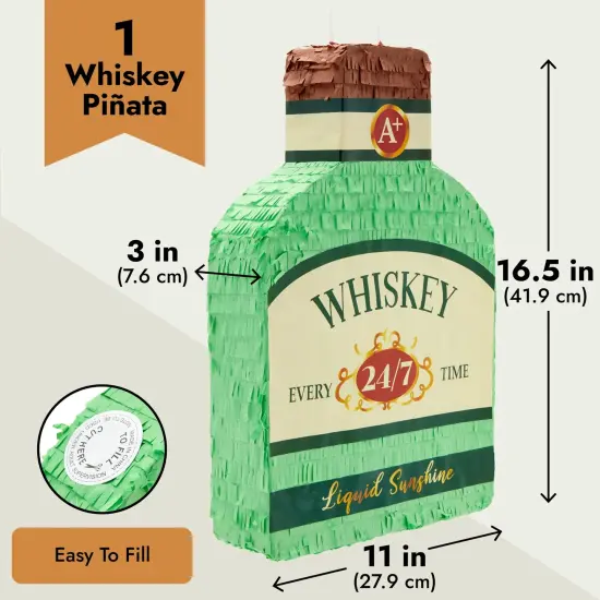 Whisky Bottle Adult Pinata, 21st Birthday, Bachelor Party Decorations for Men (16.5 x 11 In) Green {4}