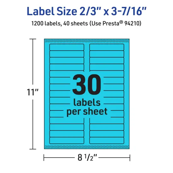 Avery Bright Blue Paper Labels, 2/3" x 3-7/16" Rectangle {5}