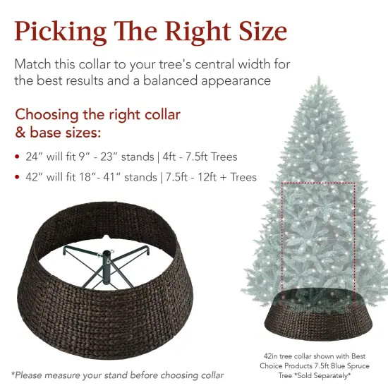 Best Choice Products 42in Woven Hyacinth Christmas Tree Collar, Tree Skirt Accessory w/ Cord Cut-Out Espresso {4}