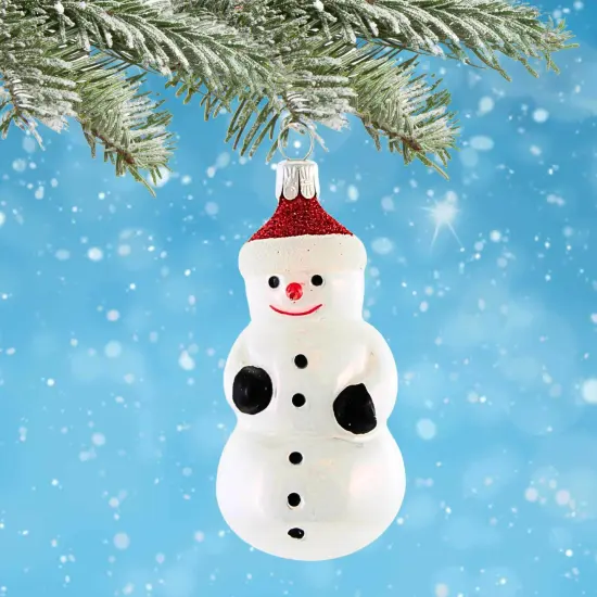 Golden Bell Collection 3.5 Inch Carrot Nose Snowman Christmas Tree Ornament , Christmas Decor Ornament Czech Christmas Frosty White {4}