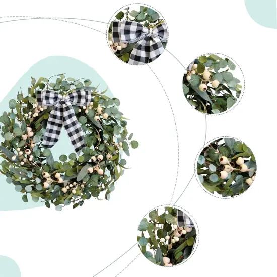 Artificial Spring/Summer Wreath 24 Inch Evergreen Wreaths for Front Door Eucalyptus Wreath with Berries for Outside All Seasons Indoor Outdoor Decor {2}