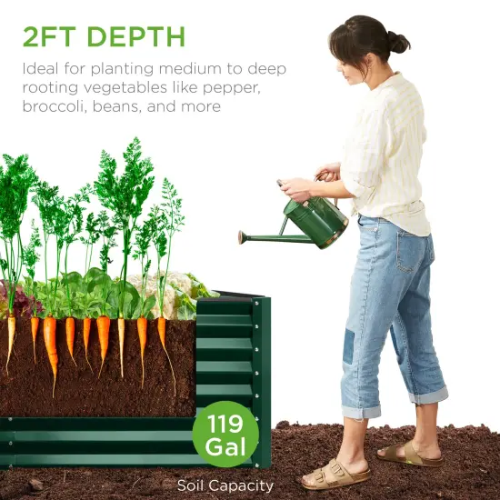 Best Choice Products 4x2x2ft Outdoor Metal Raised Garden Bed, Planter Box for Vegetables, Flowers, Herbs Dark Green {3}
