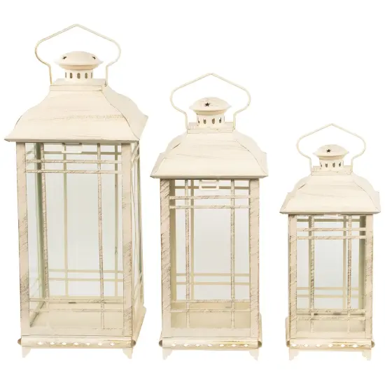Northlight Weathered Mission Style Metal Candle Lanterns - 19.5" - Cream and Gold - Set of 3 Beige {3}