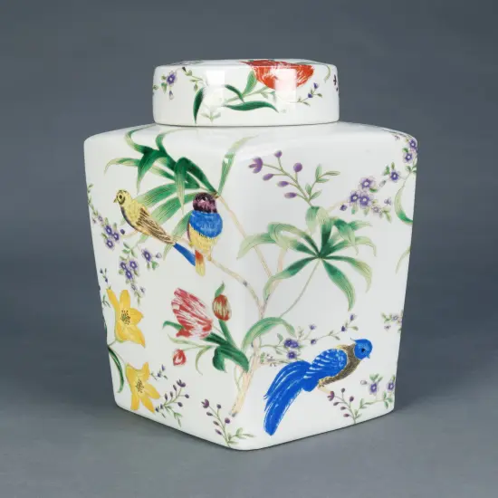 AA Importing Birds and Flowers Square Ginger Jar with Lid Multicolor {1}