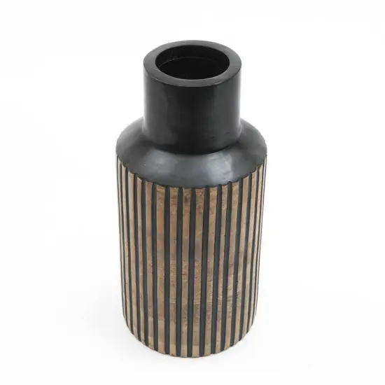 Decorative Handcrafted Wood Vase - 6.5" x 12.5" Black {4}