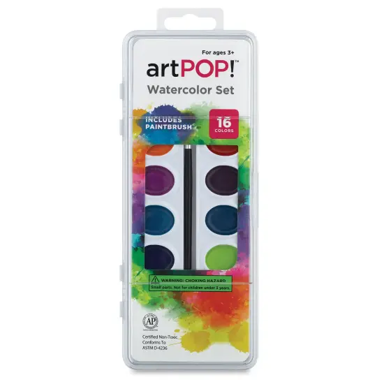artPOP! Watercolor Paint, 16 Assorted-Colors Set, Includes Paintbrush, Watercolor Pan with Closing Lid, Washable, Non-Toxic {3}