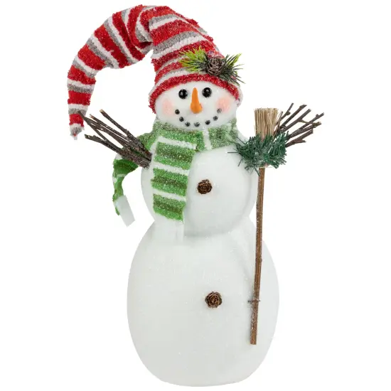 Northlight Glittered Snowman with Broom Christmas Figure - 14" White {3}