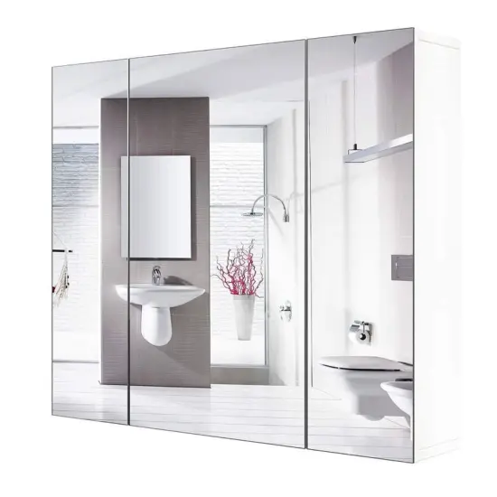 White 3-Door Wall-Mounted Medicine Cabinet with Adjustable Shelves Mirror Storage Cabinet, Moisture-Resistant {1}
