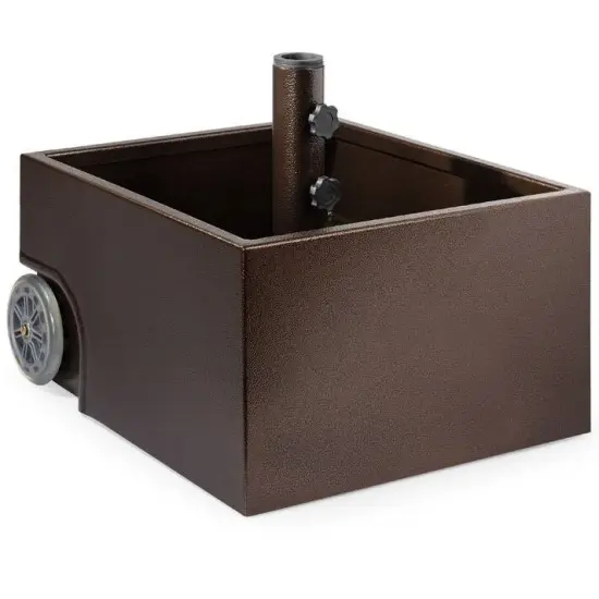 Brown Steel Construction Umbrella Base Stand with Planter Box and Wheels Fits 2" Poles {1}