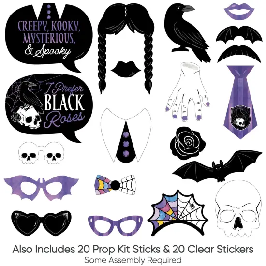 Big Dot of Happiness Goth Girl Photo Booth Props Kit, Black and Purple Halloween or Gothic Birthday Party Supplies - 20 Count Selfie Prop Sticks {7}