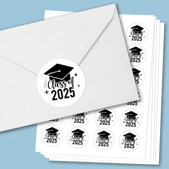 Big Dot of Happiness Class of 2025 Black & White Party Grad Envelope Seal Stickers, Round Circle Stickers Seal, Graduation Envelope Seals - 120 Count {1}
