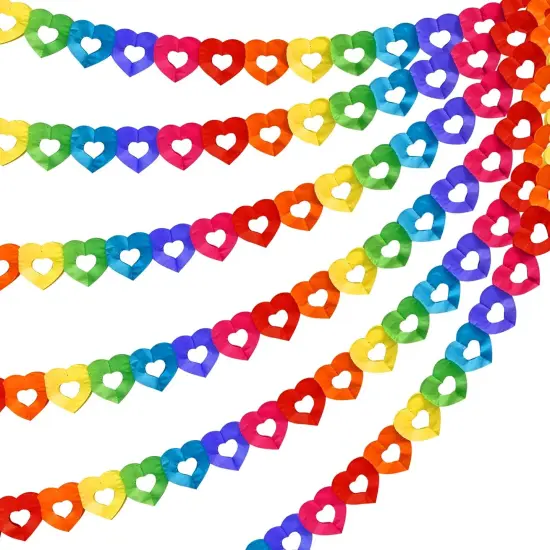 6 Pieces Colorful Rainbow Heart Banner - 60 Feet Colorful Rainbow Gay Pride Paper Garland - Heart Shape Hanging Decorations {1}