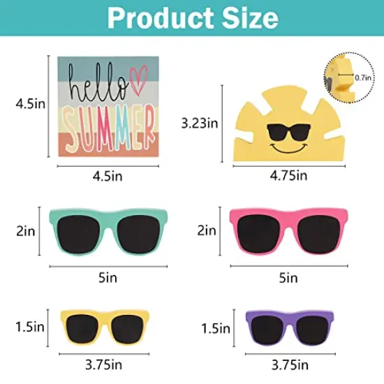 Summer Decor - 6 PCS Rustic Summer Tiered Tray Decor - Hello Summer Sunglasses Sunshine Wood Decorations - Luau Party Decorations {5}