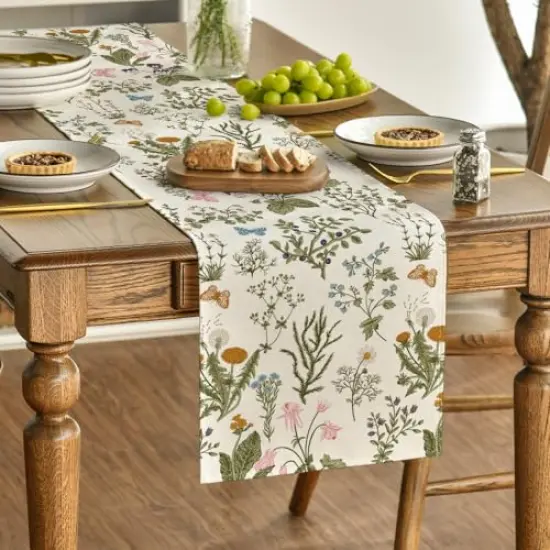 Mode Wildflowers Floral Spring Table Runner, Seasonal Summer Butterfly Kitchen Dining Table Decoration for Home Party 13x72 Inch {6}