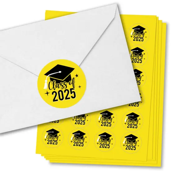 Big Dot of Happiness Class of 2025 Yellow Grad Party Envelope Seal Stickers, Round Circle Stickers to Seal Cards, Graduation Envelope Seals, 120 Count {1}