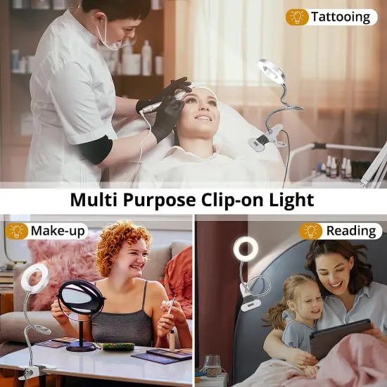 Skymore Clip on Light -3 Color Modes&10 Brightness LED Reading Desk Light with Clamp Flexible Gooseneck Book Light for Kids' Bedtime Reading, Zoom Meetings, Clip on Table, Headboard, Dorm&Office Use {6}
