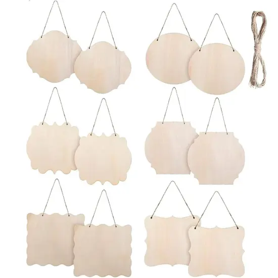 12PCS Unfinished Wood Crafts, Rectangle Wood Blanks Sign for Crafts, Wood Plaque for Cricut Projects, Wooden Hanging Craft Door Signs Wall Art Farmhouse Festival Decoration 5 x 6 Inch(Style B) {1}