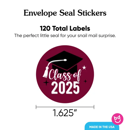 Big Dot of Happiness Class of 2025 Maroon Grad Party Envelope Seal Stickers, Round Circle Stickers to SealCards, Graduation Envelope Seals - 120 Count {4}
