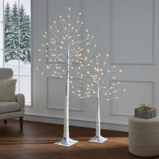 Best Choice Products Set of 3 Lighted Twig Birch Trees, 4ft, 6ft, 8ft w/ 300 LEDs, Warm White, Multicolor Lights {3}