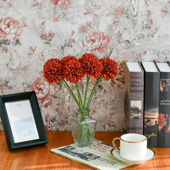 Orange Artificial Ball Chrysanthemum 12 Stems Faux Flowers {3}