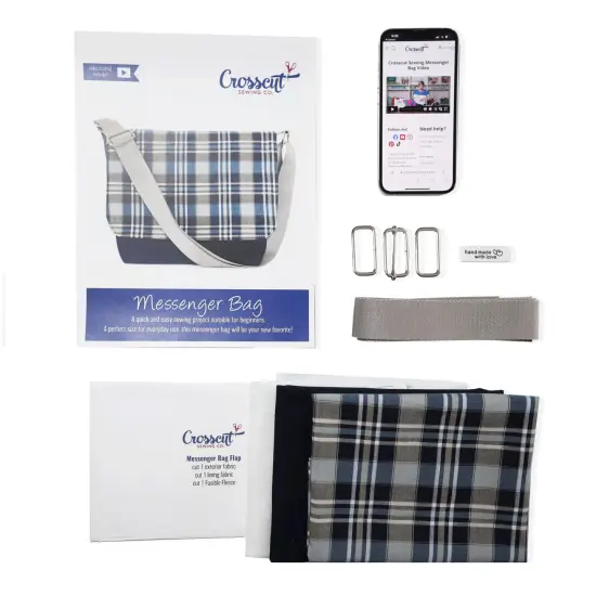Crosscut Sewing Co.&reg; Messenger Bag Sewing Project Kit for Beginners Madras navy {6}